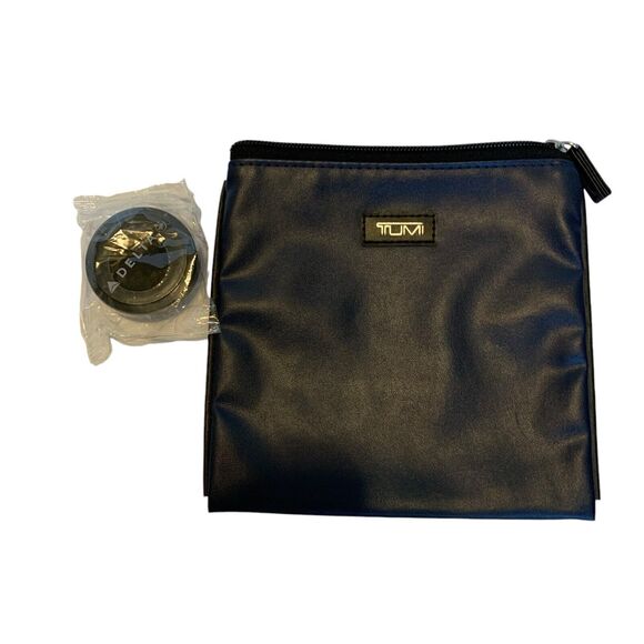 Tumi For Delta Amenity Travel Zipper Pouch Toiletry Navy Blue Bag Shoe Polish - Picture 1 of 8